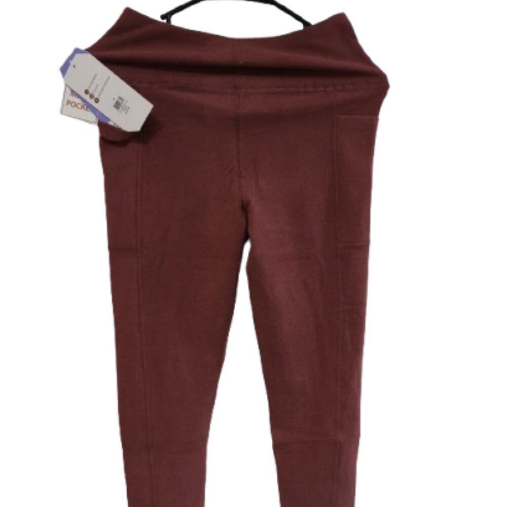 BSP Burgundy High Waisted Leggings with Pockets Yoga Run Small - Picture 3 of 3